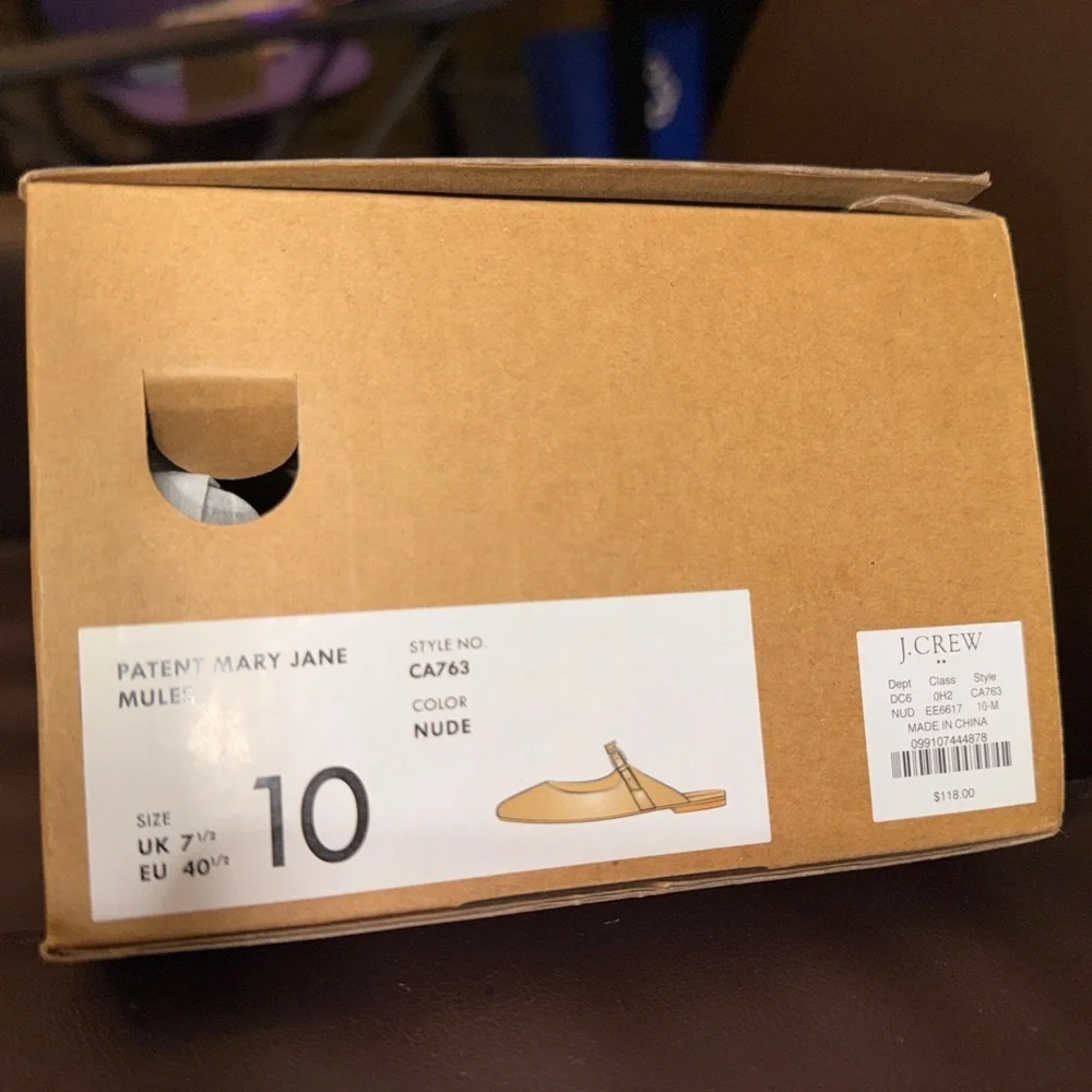 J. Crew Beige Patent Leather Mules with Rhinestone Buckle - Picture 7 of 7